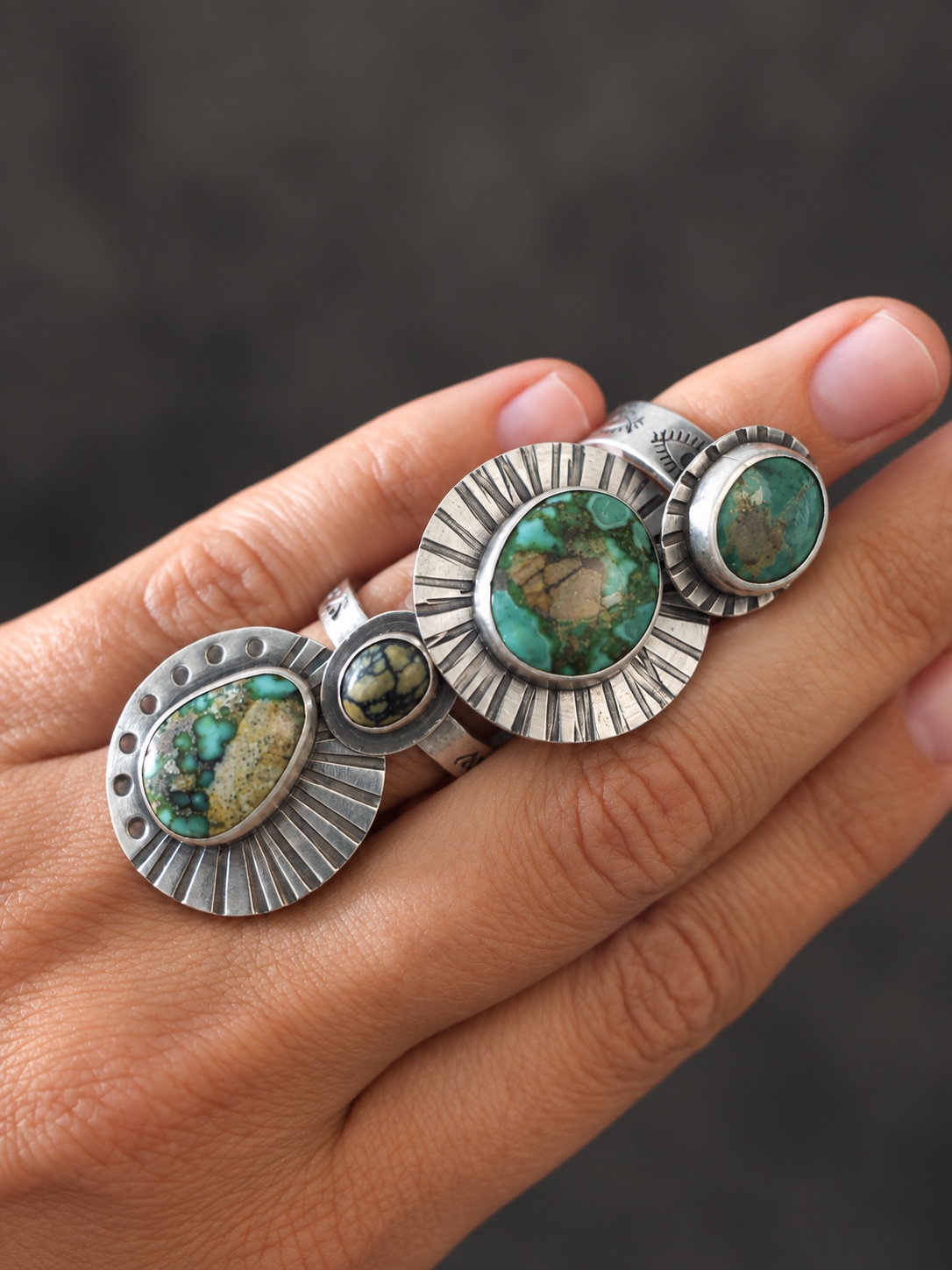 Handmade sterling silver statement rings set with turquoise